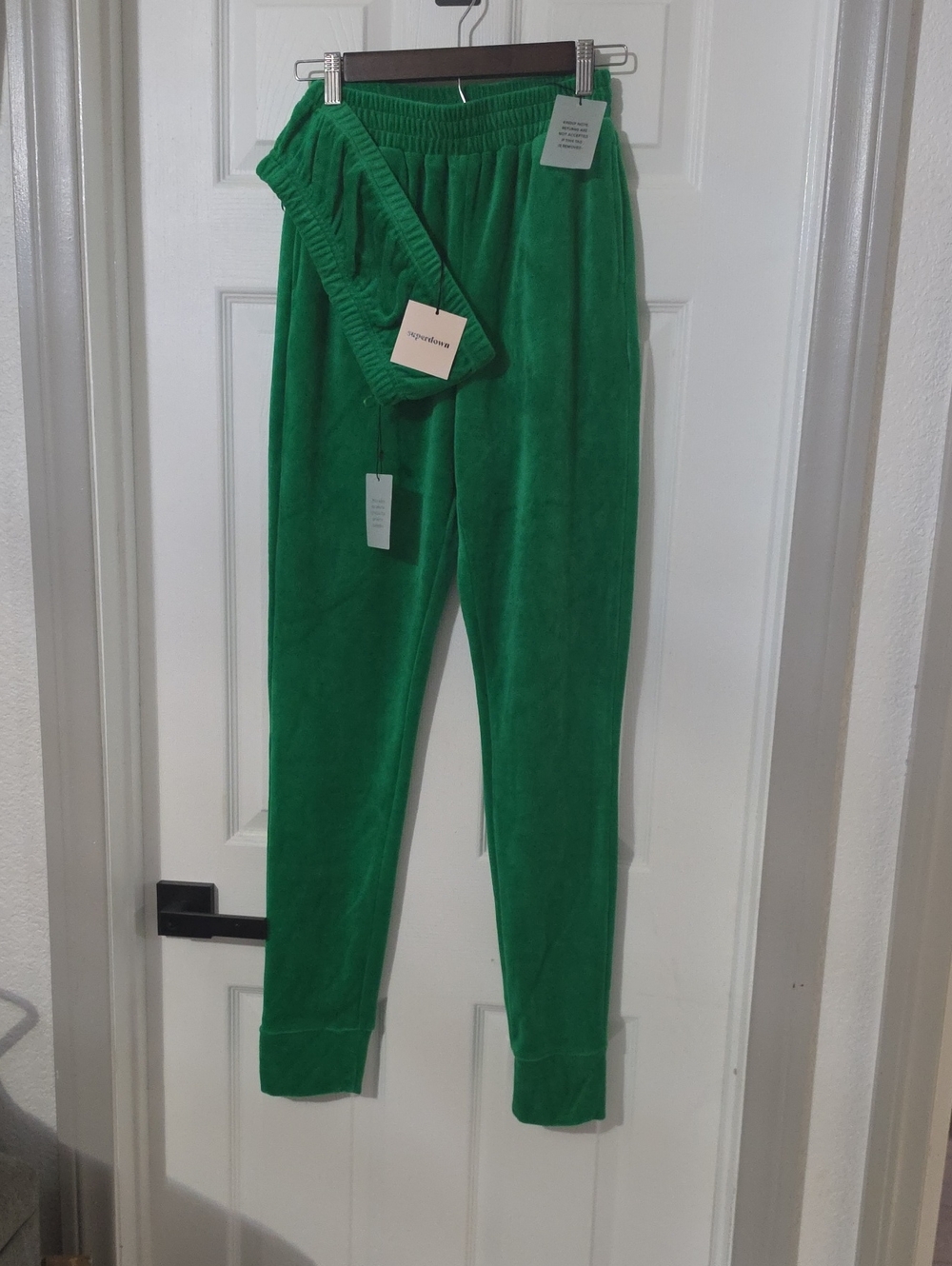 Green Velour Joggers And Strapless Top